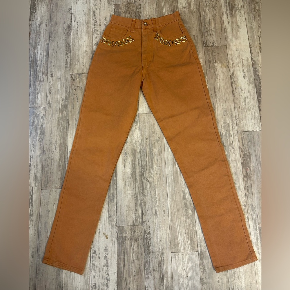 Cache Vintage Peach Jeans With Gold Embellishments